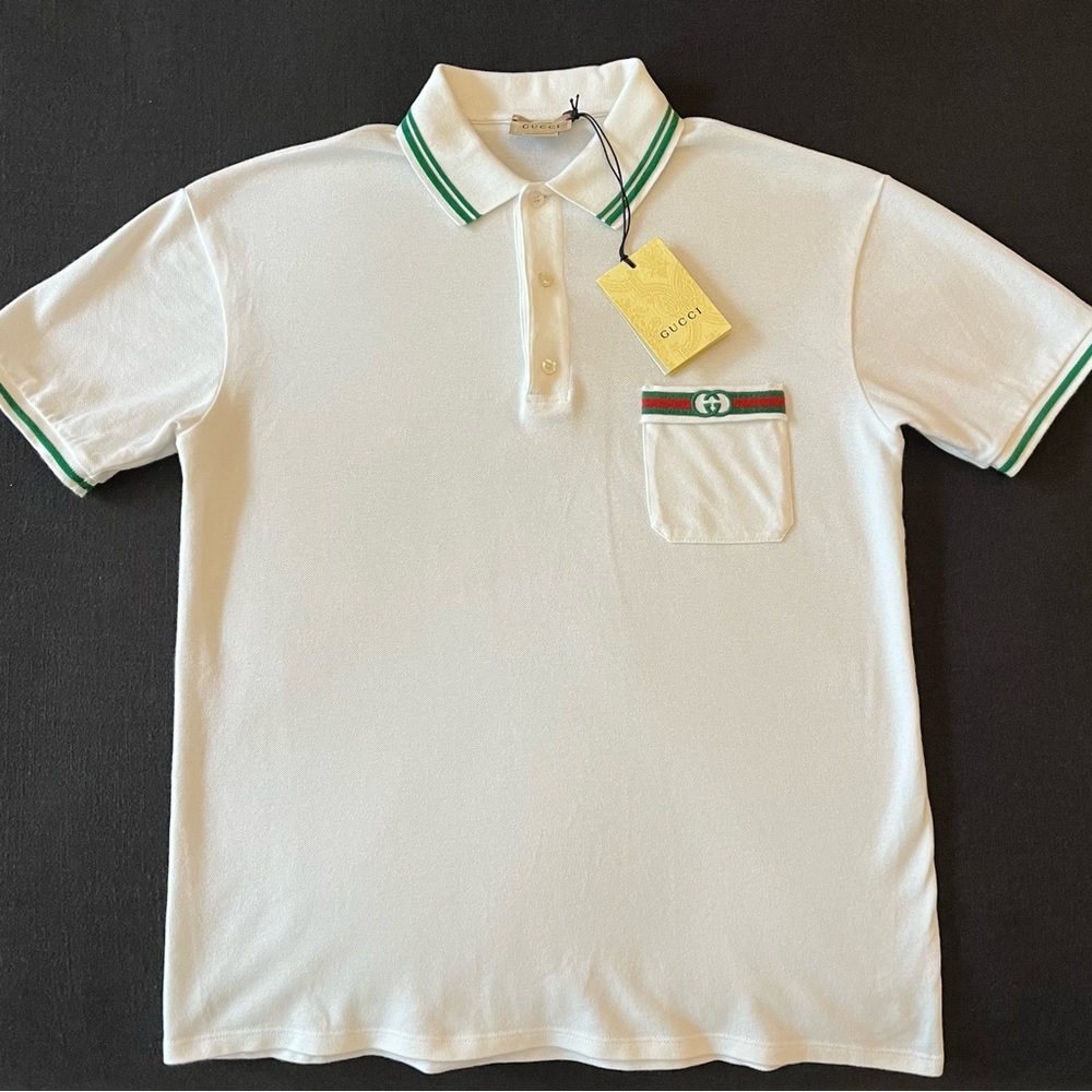Authentic Gucci Kids polo with GG pocket detail white boys size 12